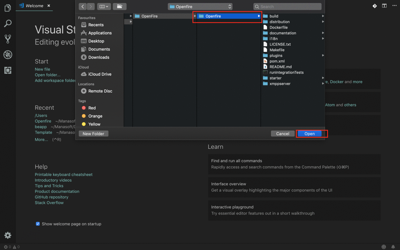 Select the folder that will open in our VS Code.