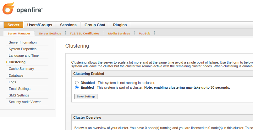 Enable clustering in Openfire