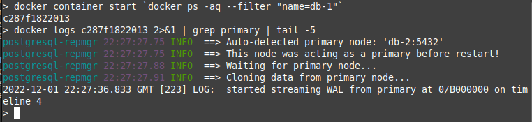 Restored PostreSQL server cloning from primary