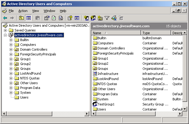 Microsoft's Active Directory configuration screen.